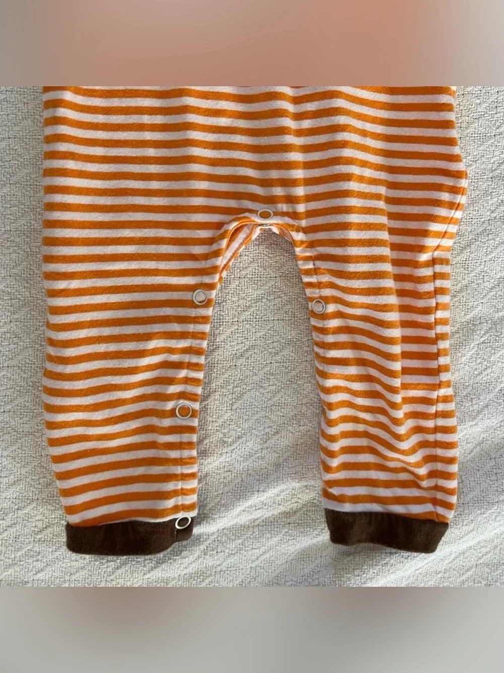 Toffee Apple My First Thanksgiving Orange and White Romper with Turkey Appliqué